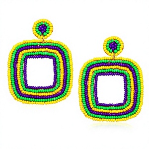 Premium Colorful Geometric Beaded Square Drop <b>Earrings</b> Bohemia Stylish Women's Party Jewelry Multicolor Resin Fashion <b>Earrings</b> - Product Image 6