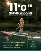 EGGORY Planche de paddle gonflable en PVC 11FT 32" à grain de bois, ultra-stable, ISUP, ensemble complet tout-en-un, pour le tourisme, adulte