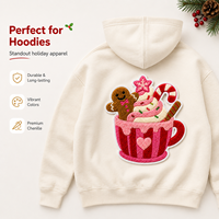 Patch en chenille personnalisé de Noël en gros, motif Bonhomme en pain d'épices, canne à sucre, tasse de chocolat chaud, applique à sequins pour vestes