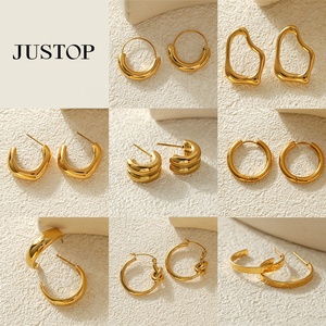 JUSTOP Spot Portfolio Juego de Pendientes de Acero Inoxidable Impermeables, Aros Gruesos, Chapados en Oro de 18K, con Diseño de Nudo, Joyería de Moda de Tendencia, Resistente al Deslustre - Product Image 4