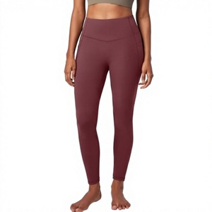 HAWK SPORTS INDUSTRIES Leggings longs sans couture taille haute pour femme, couleur unie, tissu extensible en spandex tricoté, respirant - Product Image 1