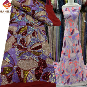 <span class=keywords><strong>2026</strong></span>年新作デザイン エレガントなビーズ付きレース生地 高級アフリカ風 カラフルなスパンコールレース生地 フランス製ネットレース パーティーウェディングドレス用 - Product Image 1