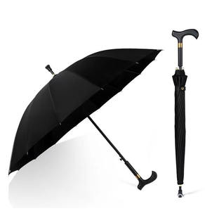 Paraguas Bastón de 16 Varillas Rectas, 23 Pulgadas, Semiabierto, Diseño de Mango Curvo Negro, para Viento, Sol y Lluvia, Venta al Por Mayor - Product Image 3