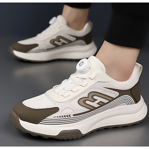 Sneakers da Passeggio Traspiranti con Tomaia in Rete Cava Resistente all'Usura e Inserti in PU, Sistema di Allacciatura Automatica Rotante con Un Solo Clic, Senza Allacciatura Manuale - Product Image 5