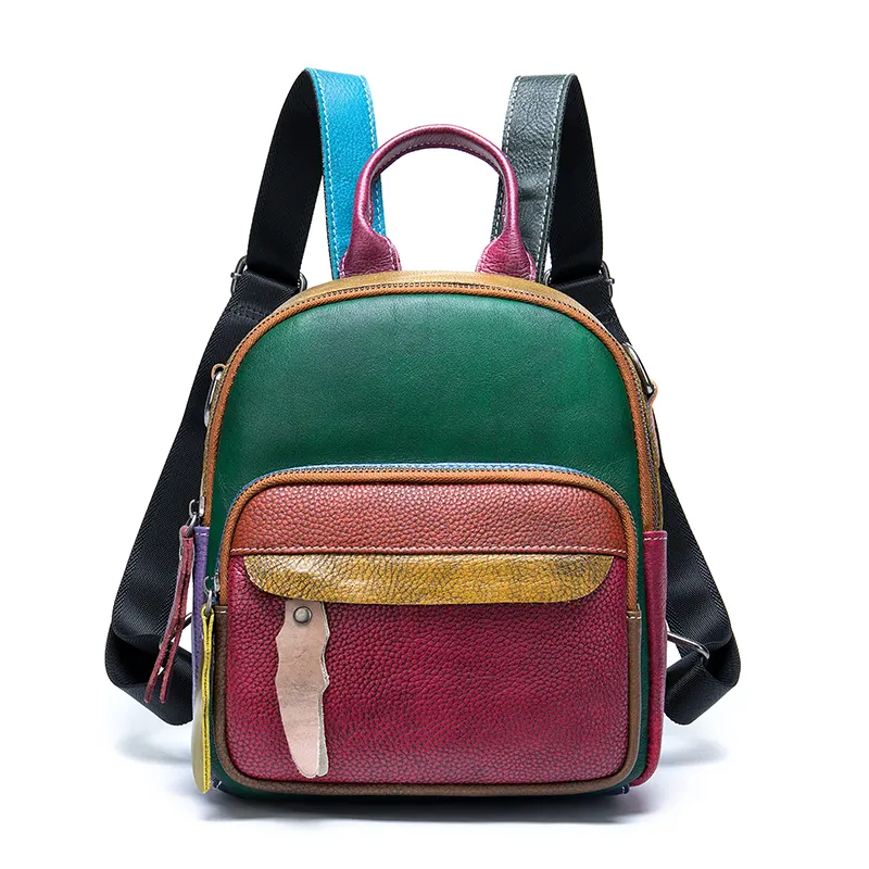 WESTAL 049 Patchwork Daypack Mini Backpack Women Back Bag Small Women's Backpack Genuine Leather School Bag for Teenager Girls