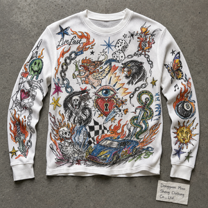 Maglietta Termica a Maniche Lunghe in <span class=keywords><strong>Cotone</strong></span> Oversize per Uomo con Stampa Personalizzata, Camicia Termica a Maniche Lunghe in Maglia Waffle - Product Image 1