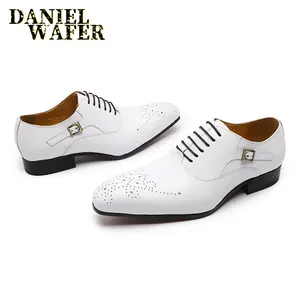 Luxus weiße Hochzeit Leder Kleid Schuhe für Männer Pointed Toe Schnürung Büro Business Party Brogues Formale Männer Schuhe