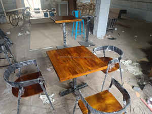 Modern Farmhouse 6-Seater Dining <b>Table</b> Solid Sheesham Wood Conference <b>Table</b> with Metal <b>for</b> Living Room Furniture - Product Image 2