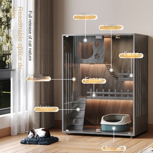 Villa per Gatti in Legno all'Ingrosso, Gabbia per Gatti da Interno con Porta in Vetro, Armadio per Gatti a Tre Livelli, Gabbia per Allevamento, Nido per Gatti, Casa di Lusso per Gatti - Product Image 1