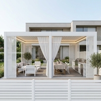 Pergola bioclimatique intelligente OEM blanche en aluminium, résistante au vent, avec éclairage LED, pour aménagement de jardin