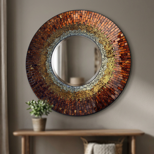 Miroir mural rond en mosaïque fait main, miroir décoratif en verre pour salon, chambre, entrée, salle de bain, décoration de maison de luxe - Product Image 3