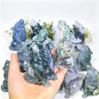 Figurine de loup hurlant en agate mousse naturelle, sculptée à la main, sculpture de loup en cristal, pierre de guérison, statue animale, décoration d'intérieur, cadeau artisanal