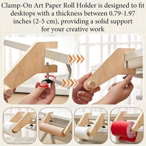 Wooden Paper Roll Holder <b>Adjustable</b> <b>Desk</b> Mount For <b>Office</b> Stationery Storage - Product Image 5