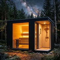Desain Modern Sauna Kayu Kering Indoor-Outdoor dengan Shower dan Pemanas Inframerah, Sauna Luar Ruangan yang Indah
