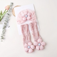 Conjunto de Gorro y Calcetines Finos y Transpirables con Encaje Calado de Flores, Anti Mosquitos, Hasta la Pantorrilla, para Recién Nacidos, Uso Diario