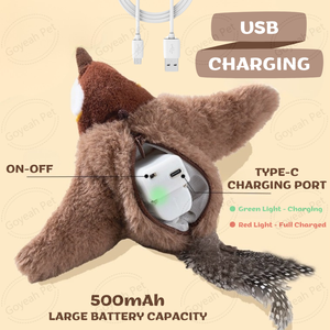 Yeni USB şarj edilebilir interaktif otomatik çırparak kanatları simüle cıvıl cıvıl kuş serçe Pet kovalamaca yavru kedi peluş oyuncak - Product Image 4