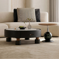 Ensemble de table basse ronde moderne et table d'appoint en placage de noyer avec plateau en pierre blanche, tiroir de rangement, meubles de luxe pour salon et hôtel