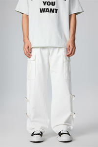 Moda Streetwear Wash <span class=keywords><strong>White</strong></span> Denim <span class=keywords><strong>Jeans</strong></span> Homens De Alta Qualidade Baggy Pocket Straight <span class=keywords><strong>Jeans</strong></span> Custom Men Casual Cargo Pants - Product Image 3