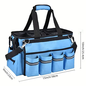 Heavy Duty Cleaning <b>Tool</b> <b>Bag</b> with Foldable Dividers Large Capacity Housekeeping Caddy Gardening Storage Tote with Shoulder Strap - Product Image 1