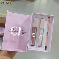 Kit de maquillage pour les lèvres nude 3 en 1, marque privée, gloss à lèvres imperméable, crayon à lèvres, coffret cadeau rose, gloss à lèvres vegan