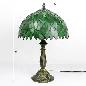 LongHuiJing Green Leaf Dome Stained Glass E26 AC LED Table Lamp for Bedroom Living Room - Product Image 5