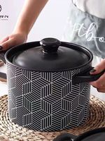 Ensemble de casseroles en céramique à motif géométrique noir et blanc, marmite et casserole avec couvercle, pot émaillé antiadhésif pour la maison