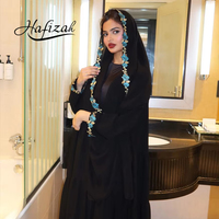 Abaya de luxe noire Hafizah, Kaftan de Dubaï, Robe longue élégante à appliques florales turquoise, Kimono ouvert pour femmes musulmanes modestes