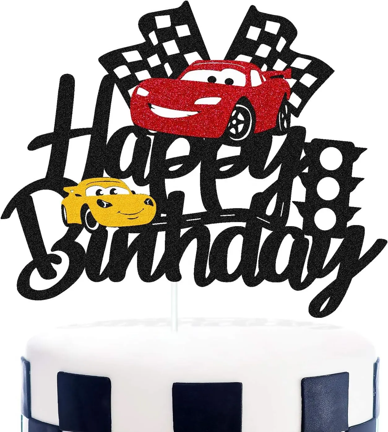 Decoración de tarta de cumpleaños de coche de carreras, decoración de tarta rápida para coche de carreras, bandera a cuadros, temática, suministros de decoración de fiesta para niños y niñas