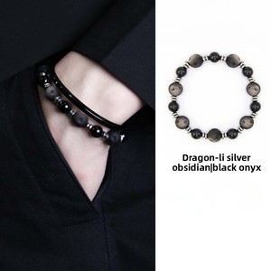 Bracelet <span class=keywords><strong>en</strong></span> obsidienne argentée naturelle, cristal porte-bonheur, strass, design haut <span class=keywords><strong>de</strong></span> gamme, perle <span class=keywords><strong>de</strong></span> météorite, cadeau, <span class=keywords><strong>bijoux</strong></span> fins <span class=keywords><strong>pour</strong></span> homme - Product Image 2