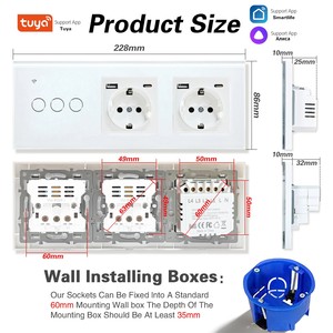 Smart Power <b>Socket</b> EU Plug Wi-Fi Tempered Glass Panel With USB Ports Black - Product Image 4