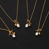 Collier minimaliste en acier inoxydable avec fermoir à bascule, pendentif en perle d'eau douce pour femmes