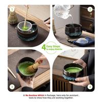 Ensemble de bols à matcha en céramique de porcelaine en stock, bleu, avec support pour fouet, écologique, durable, design moderne Japandi, 2 pièces, prêt à expédier