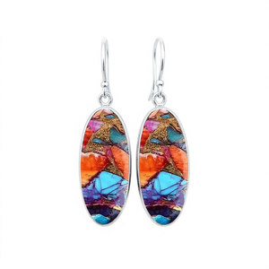 Orecchini Pendenti Bohemia da Donna Placcati Argento con Pietra Naturale Ovale e Resina, Montatura a Castone, Accessori Moda per Feste - Product Image 1