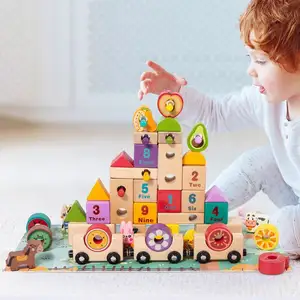 Children's Learning Digital English Cognitive Catching Bugs Assembled Puzzle Toys Wooden Creative Fruit Train Building Blocks