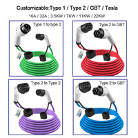Cable de Carga para Vehículos Eléctricos de 32 A, Tipo 2 a Tipo 2, 3,5 kW-22 kW, Cable Mennekes, Cable de Extensión para Automóviles Eléctricos Modo 3 para Estación de Carga EVSE