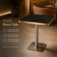 Ensemble table et chaises de bistrot en pierre frittée de luxe avec base en métal doré pour hôtel, café, restaurant, usage commercial