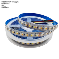 Bande LED flexible 5050 RGB+CCT 24V, 60 LED/m, double blanc, couleur réglable, PCB 12mm, RGBWW, IP20, cuivre, éclairage de paysage
