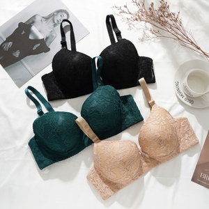 Soutiens-gorge sexy en dentelle pour femmes, push-up, à armatures, bretelles réglables, motif uni, grandes tailles, bonnets A B C, lingerie féminine - Product Image 1