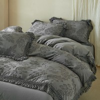 Parure de lit 4 pièces moderne en polyester 100% avec housse de couette et drap plat, broderie de jade scintillante de luxe, qualité 500TC, toutes saisons