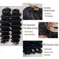 Extensions de cheveux humains vierges brésiliens Deep Wave pour tresses au crochet, pré-séparées, pré-bouclées, style Boho, noires