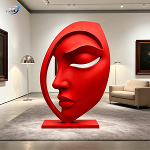 Sculpture de visage abstraite rouge en métal, art de la sculpture, forme irrégulière, objet de collection, décoration - Product Image 5
