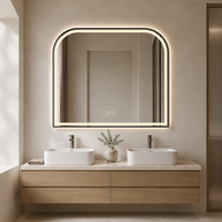 Miroir de salle de bain intelligent LED personnalisé avec logo, rétroéclairé en arche, anti-buée, capteur tactile, mural, pour projets hôteliers, certifié UL CE