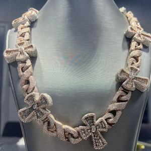 Cadena Cubana con Incrustaciones de Diamantes Simulados, Collar Cubano Cruzado Personalizado, Joyería de Moissanita VVS, Brazalete de Eslabones Estilo Hip Hop para Hombre - Product Image 2