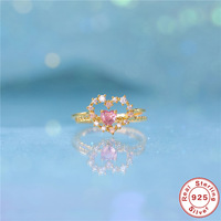 Bague ajustable en cristal personnalisée, charmante, géométrique, cœur chromé, délicate, en argent pur 925, bague de fiançailles pour femmes, livraison rapide