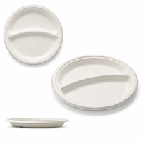 Assiette à repas jetable légère, compostable et biodégradable en bagasse de canne à sucre, 2 compartiments, pour la restauration