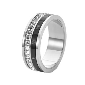 Roman Numeral Diamond <b>Ring</b> <b>Titanium</b> Steel Unisex Engagement <b>Ring</b> White Color Baguette Cut Geometric Design - Product Image 5