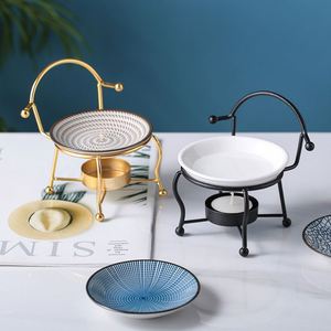 Quemador de vela creativo delicado romántico soporte de incienso de Metal de cerámica quemador de aceite dorado para meditación - Product Image 4