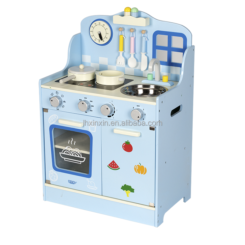 Деревянный кухонный Игровой Набор для малышей с реальным светом и звуком, Детская Игровая кухня
