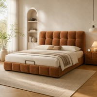 Cadre de lit minimaliste en chenille marron pour chambre à coucher Queen/King – Vente en gros de meubles