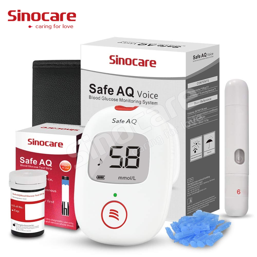 SINOCARE Safe AQ сахарный диабет, тест-комплект сахара в крови с голосом, глюкометр в крови с тест-полосками Ланцет